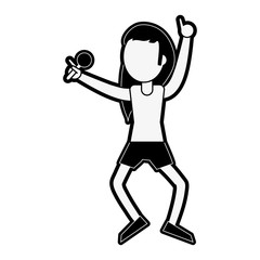 Young woman happy in karaoke cartoon icon vector illustration graphic design