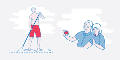 The old man Stand Up Paddling