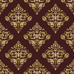 Fototapeta premium Classic seamless vector pattern. Damask orient ornament. Classic vintage brown and golden background