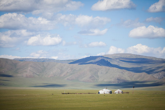 Mongolian yurt on a hill