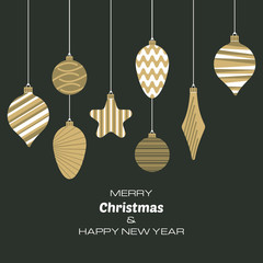 Merry Christmas and Happy New Year background with christmas balls. Vector background  for your greeting cards, invitations, festive posters. 
