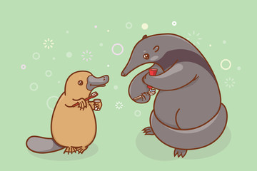 The ant-eater and the platypus are brushing their teeth and... beak.