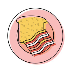 plate with bread and bacon vector illustration