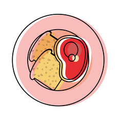 plate with bread and meat  vector illustration