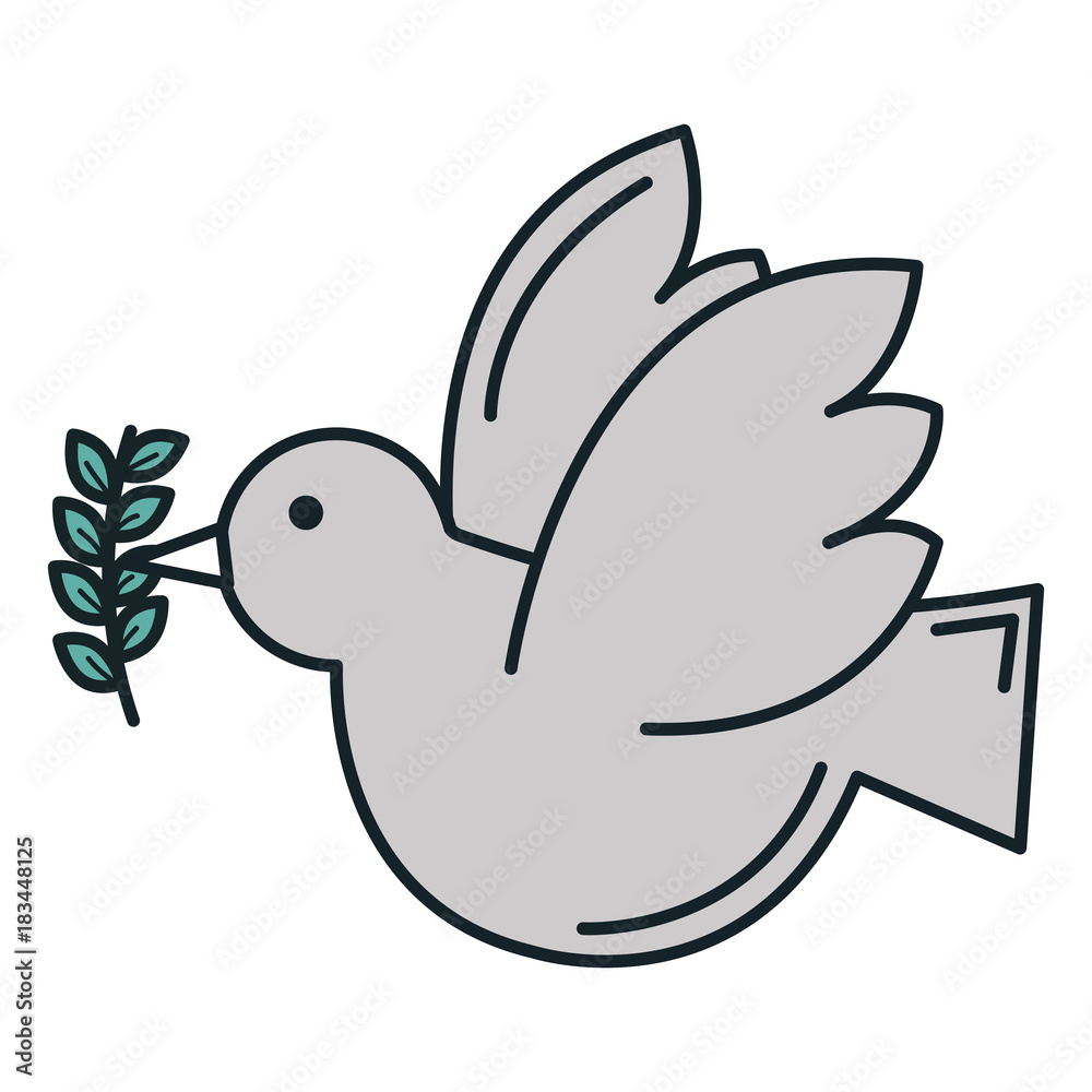 Sticker peace dove with olive branch vector illustration design