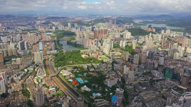 day time shenzhen city aerial panorama 4k china
