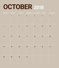 October 2018 planner calendar vector illustration