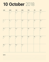 October 2018 planner calendar vector illustration