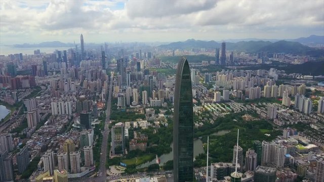 sunny day shenzhen cityscape famous buildings aerial panorama 4k china
