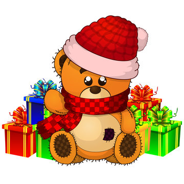 Vector illustration of a cristmas teddy bear.