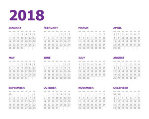 Year 2018 calendar vector design template