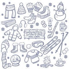 Winter Season Hand Drawn Elements.