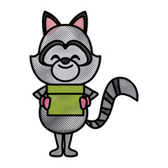 Cute raccoon with scarf cartoon icon vector illustration graphic design