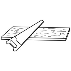 handsaw tool with wooden board vector illustration design