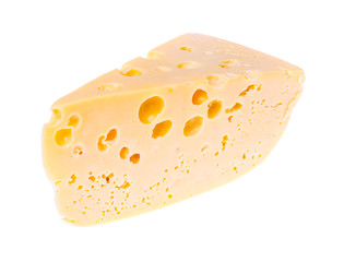 Piece of delicious hard cheese on white background
