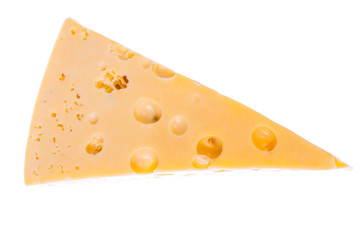 Piece of delicious hard cheese on white background