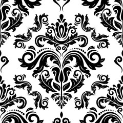 Classic seamless vector pattern. Damask orient black and white ornament. Classic vintage background