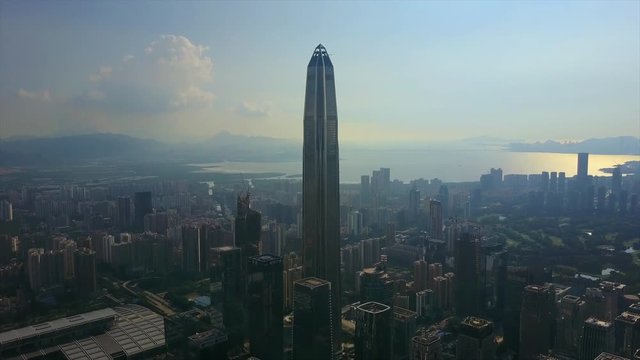 shenzhen city famous building downtown aerial panorama 4k china
