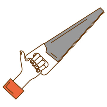 hand with handsaw tool vector illustration design