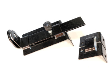 Metal latch on a white background. Door bolt.