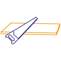 handsaw tool with wooden board vector illustration design