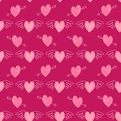 Cute primitive retro seamless pattern with hearts