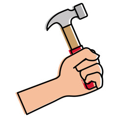 hand with hammer tool isolated icon vector illustration design