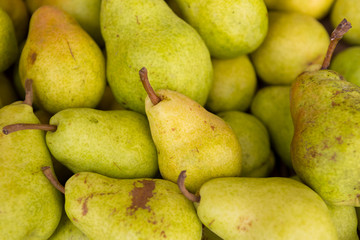 Close up of  green pears at the farmers market