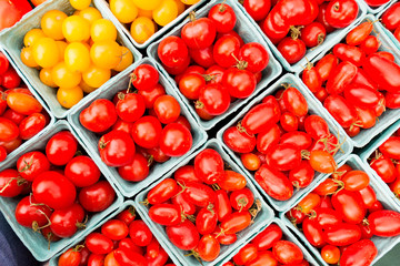 Organic red cherry tomatoes at a Farmer's Market