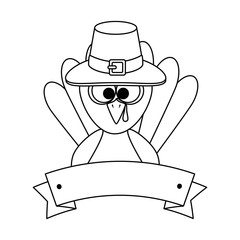 thanksgiving turkey with hat character icon vector illustration design
