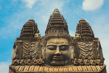 The face carvings at the entrance to Wat Sangker, in Battambang, Cambodia.