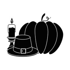 pumpkin fresh with thanksgiving hat and candle vector illustration
