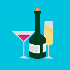 Champagne Cocktail Beverages Party Vector Illustration