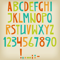 Vector English latin alphabet. Letters, numbers, symbols. Isolat