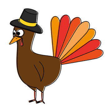 thanksgiving turkey with hat character icon vector illustration design