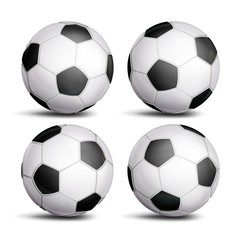 Realistic Football Ball Set Vector. Classic Round Soccer Ball. Different Views. Sport Game Symbol. Isolated Illustration