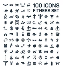 Gordijnen fitness and sport 100 isolated icons set on white background © salim138