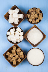 Six  bowls of sugar, top view