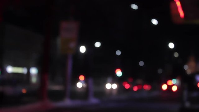 Traffic Light speed in the night with dynamic cars. Bokeh