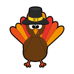 thanksgiving turkey with hat character icon vector illustration design