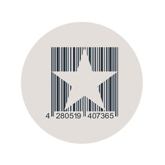 Icono plano codigo de barras estrella en circulo gris