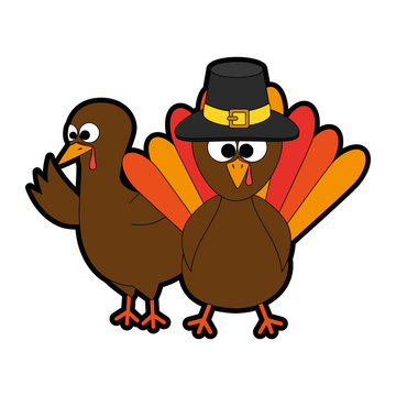 thanksgiving turkeys with hat character icon vector illustration design