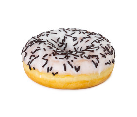Donut with white icing and chocolate sprinkles