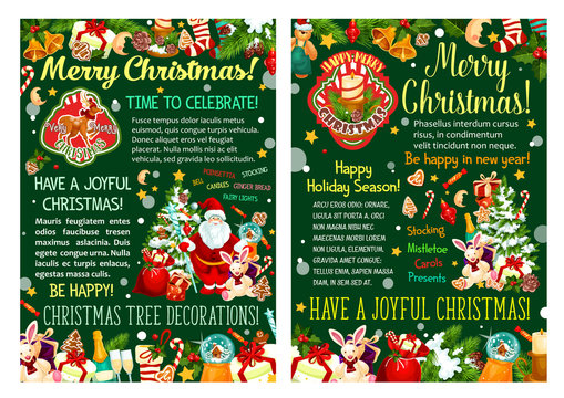 Christmas holiday card of Xmas tree and gift frame