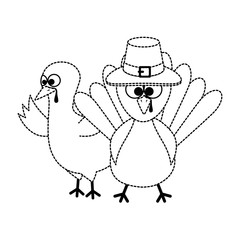 thanksgiving turkeys with hat character icon vector illustration design
