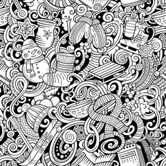 Cartoon doodles Winter season seamless pattern