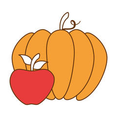 pumpkin and apple fresh isolated icon vector illustration design
