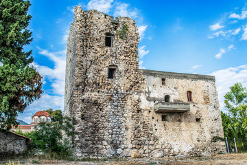 Naklejka premium Medievil Tower in Rovies, Evia island, Greece
