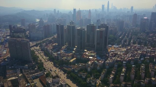 shenzhen city sunny day traffic street aerial panorama 4k china
