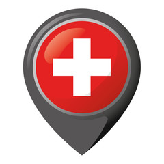 Obraz premium Icon representing pin of location with the flag of Switzerland. Ideal for catalogs of institutional materials and geography
